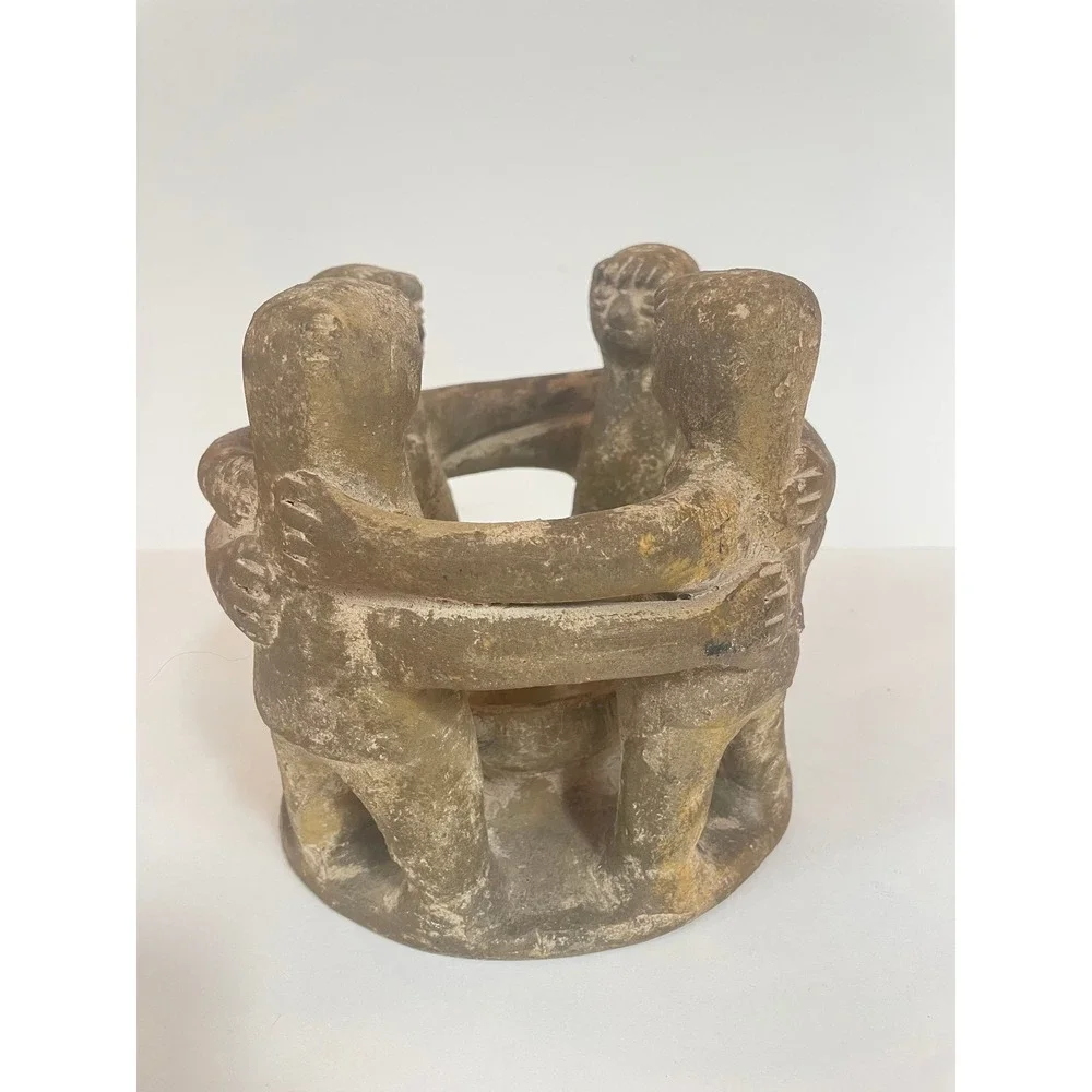 Vintage Clay Pottery‎ Circle of Friends 4 Figure Candle Holder 7